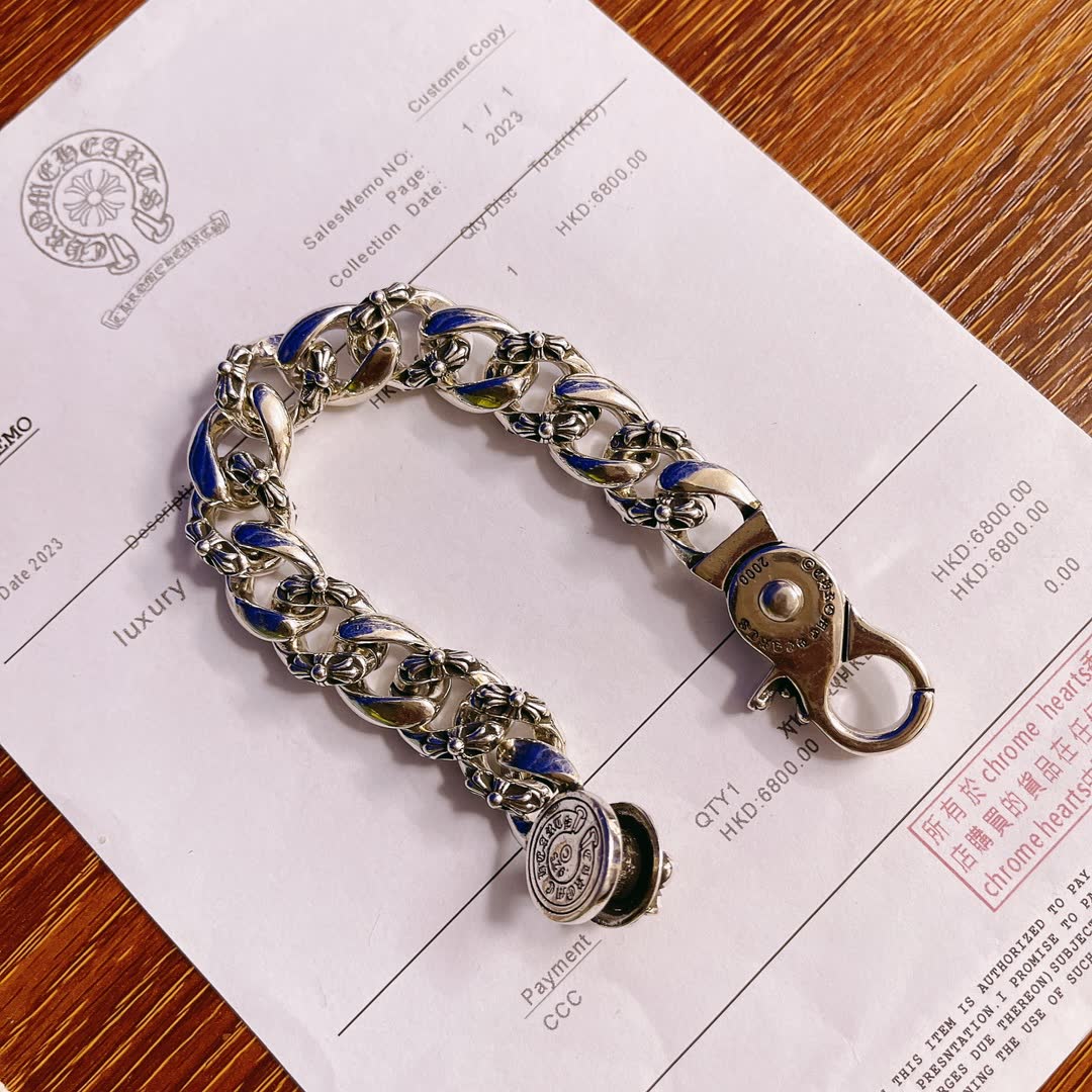 Chrome Hearts Silver Blue Enamel Bracelet